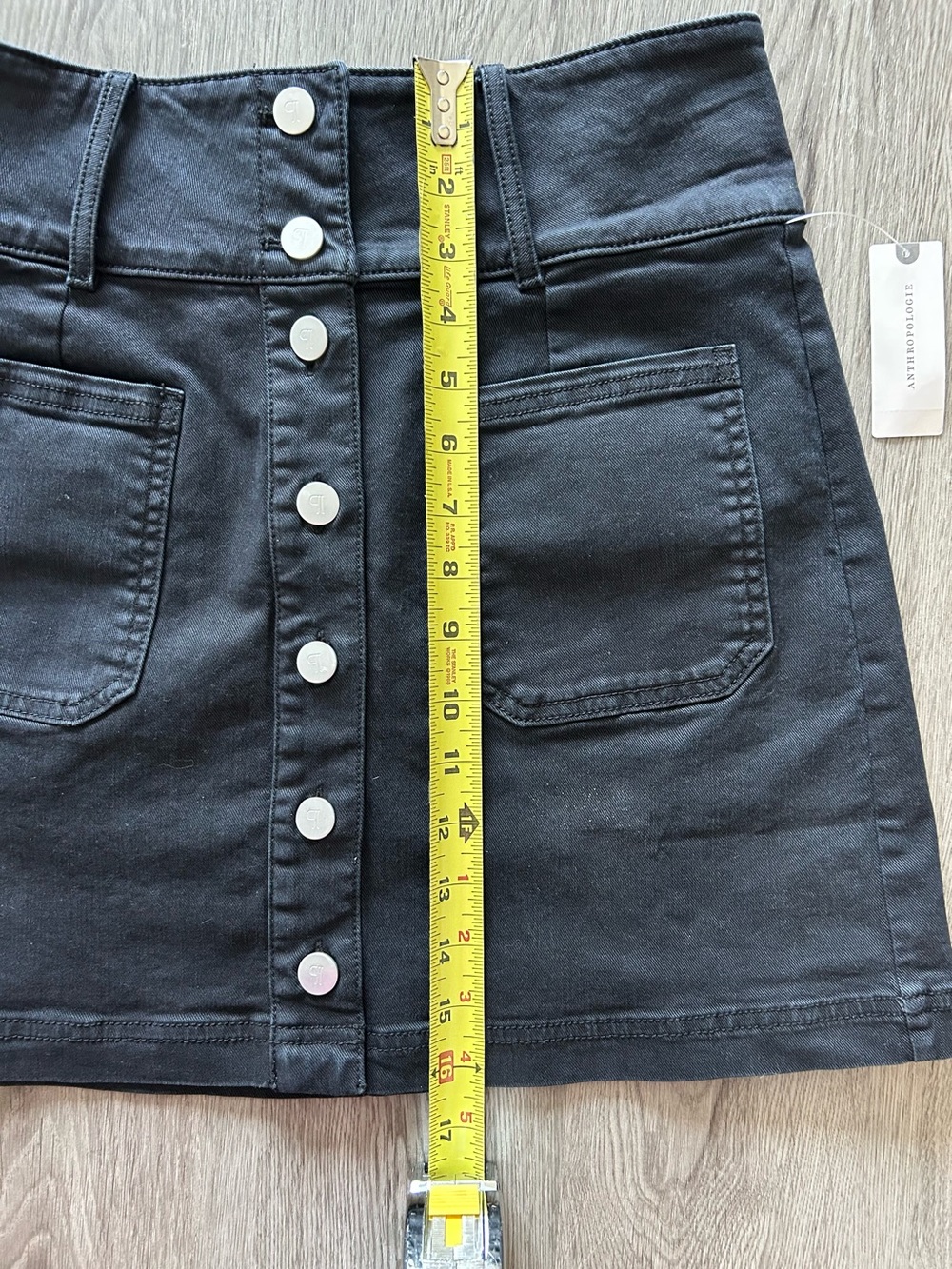 Dark Denim Skirt from Anthropology with Button-Front and Pockets - Picture 5 of 10